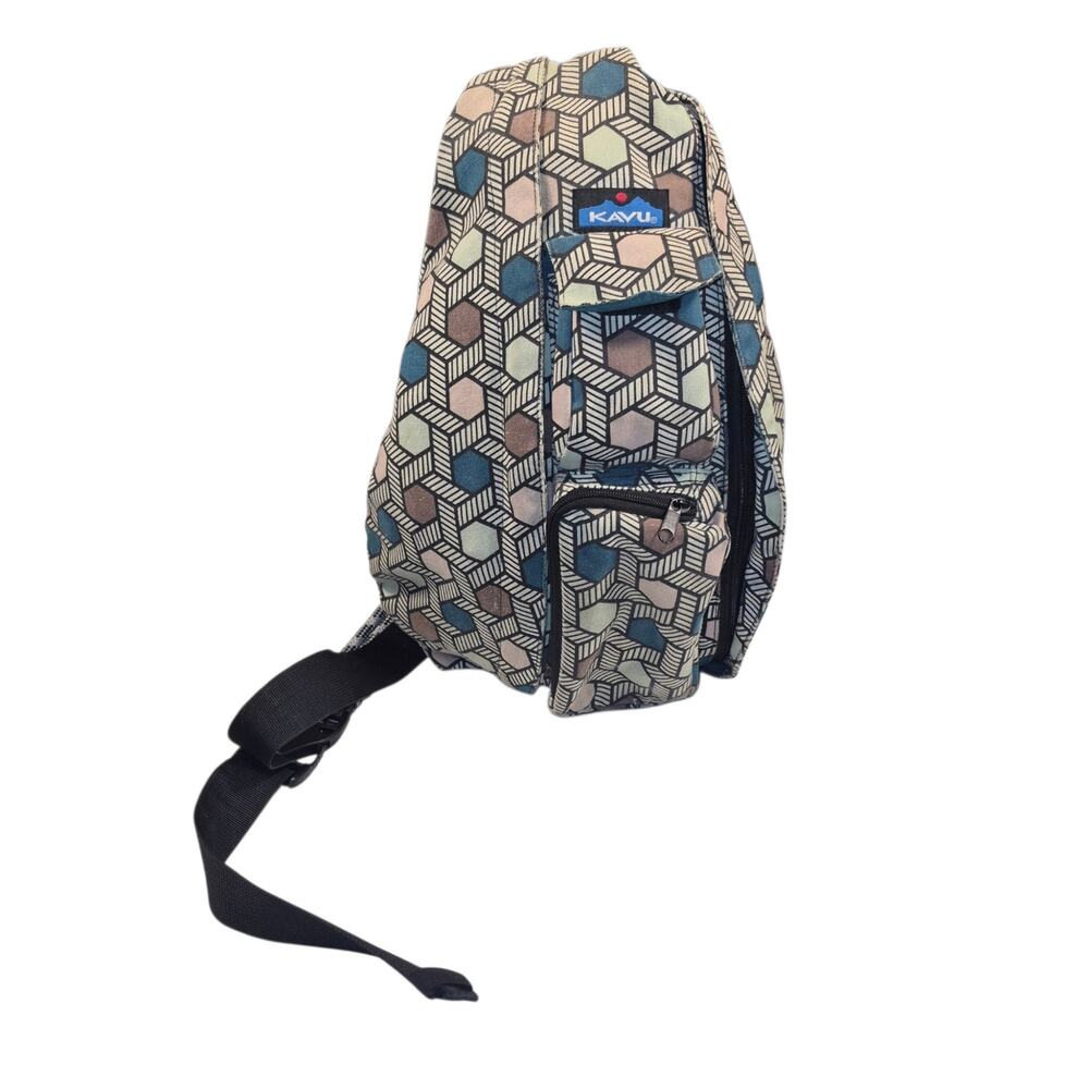 KAVU Original Rope Sling Bag Aztec Geometric Pattern Teal, Brown, Cream